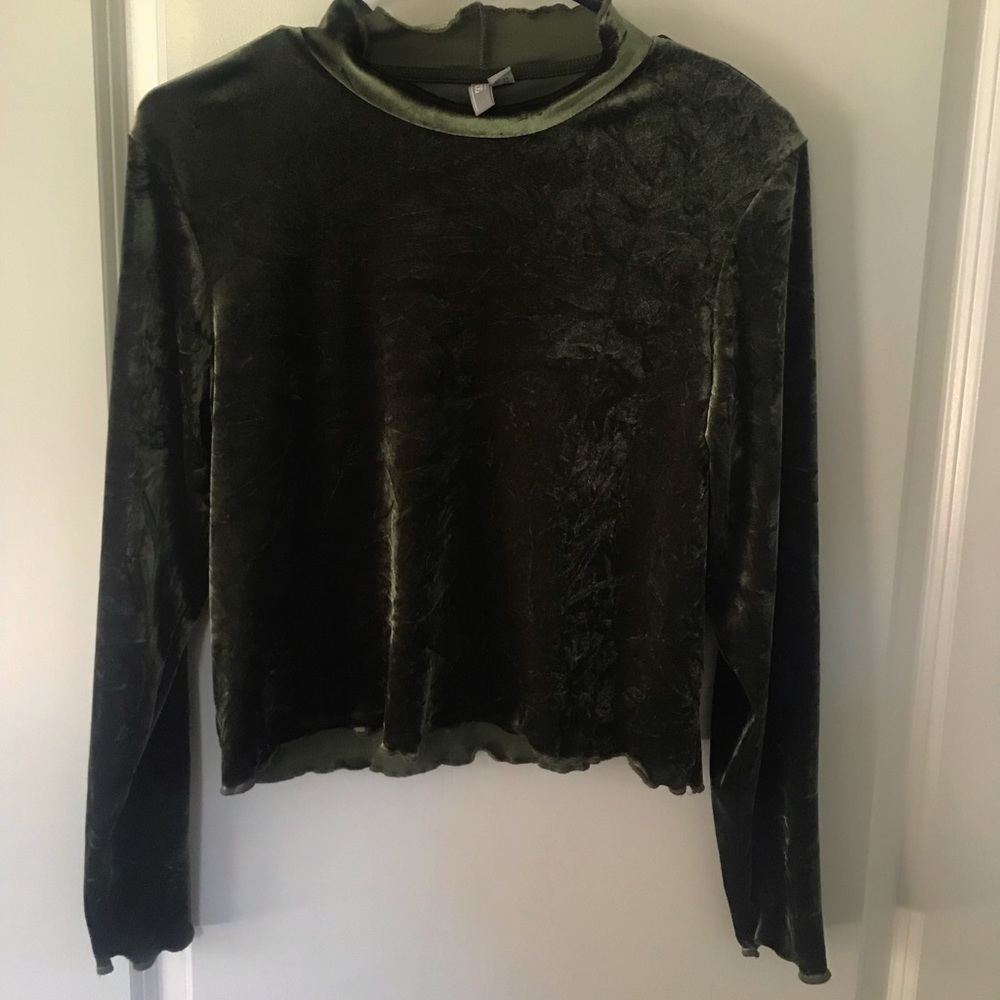 ASOS Olive Green Velour Mock Turtleneck Top